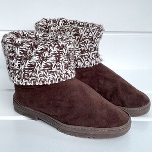 Gina Group “g” Brown Knit Foldover Brown Bootie Slippers Size 7